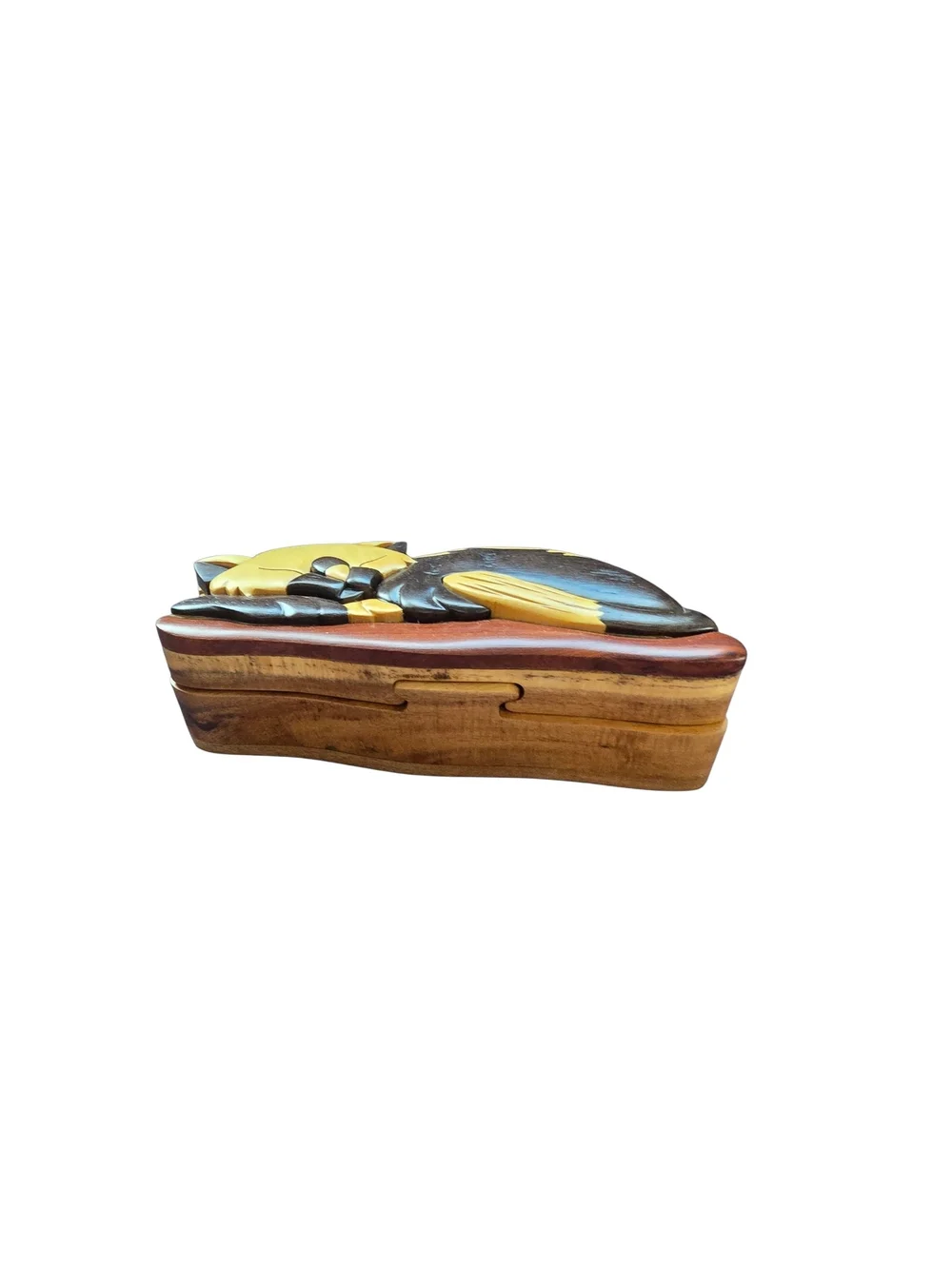 Wooden Sleeping Cat Jewelry Organizer - Black & Cream